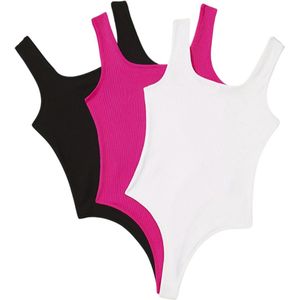 Bovista Bodysuit Dames - Jumpsuit - Corrigerend Ondergoed - Body plunge - Lingerie - Setje Vrouwen - 3 Pcs - Zwart/Wit/Roze - Maat S