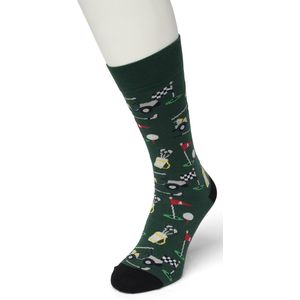 Bonnie Doon Heren Sokken met Golf Print maat 40/46 Donker Groen - Thema Sokken - Golfen - Cadeau Sokken - Word je Happy en vrolijk van - Zacht Katoen met Gladde Teennaad - Comfortabel - Perfect Cadeau - Blue Spruce - BT992112.151