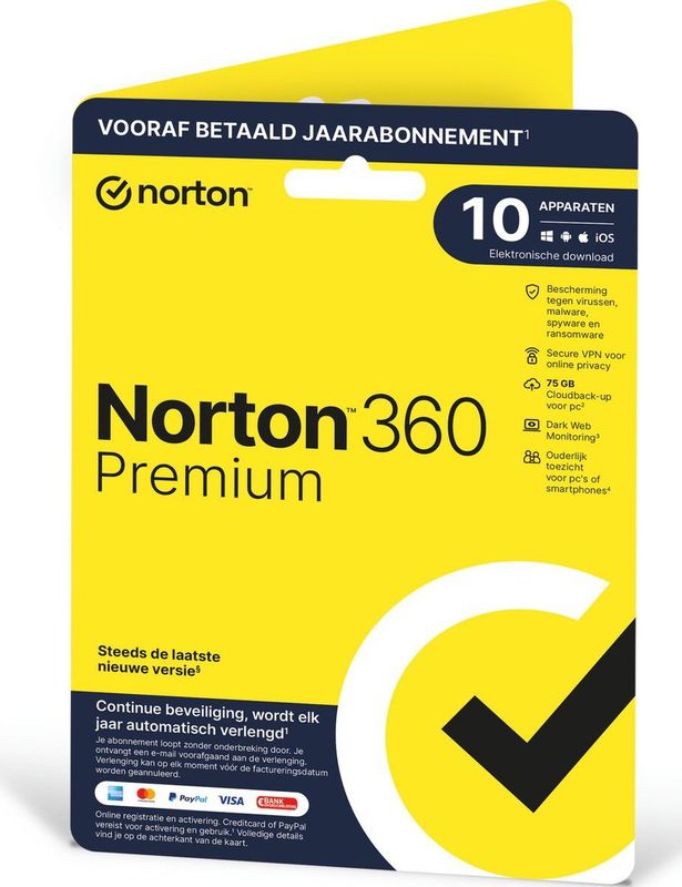 Norton 360 Premium - 10 Apparaten - 1 Jaar - 75GB - Nederlands