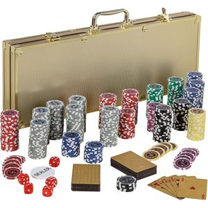 Pokker koffer - Poker - Poker set - Poker chips - Pokerset - Pokerchips - Pokerkoffer - 500 laser chips - 2 kaartspellen - Goud - 57.5 x 21 x 6.5 cm