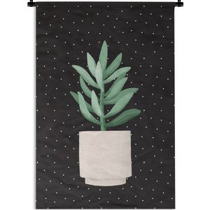 Wandkleed PlantenKerst illustraties - Illustratie van een vetplant met grijsgroene bladeren op een zwarte achtergrond met witte stippen Wandkleed katoen 60x90 cm - Wandtapijt met foto