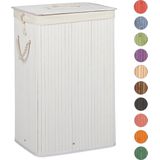 Relaxdays wasmand bamboe - 83 l - XL - rechthoekig - met deksel - opvouwbaar - wit