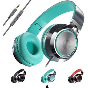 Opvouwbare - Geluidsisolerende On-Ear Koptelefoon Met Draad En Microfoon En Volumeregeling - Stereo Koptelefoon Met Snoer En Verstelbare Hoofdband Voor Computer - Laptop En Mobiele Telefoon (Turkoois / Grijs)