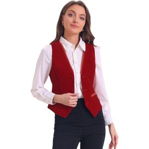 Damesvest in retrostijl van fluweel met V-hals en racerback, mouwloos, in steampunk stijl, Rood, S.