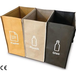 Prullenbak Afvalscheiding – 3 x 35L - Duurzaam, Stijlvol & Praktisch – 3 vakken - Papier, Plastic, Glas & Meer – Recyclen – vuilnisbak – 105L - Afvalscheidingsprullenbakken - 3-in-1 afvalemmer