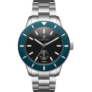 Fawler Makalu Blauw Geborsteld Titanium Duik Horloge voor Mannen