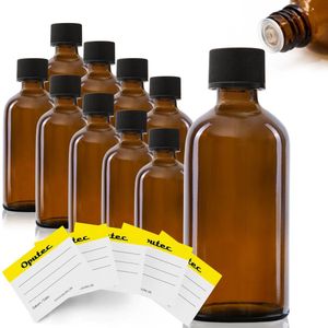 Oputec 10 x 100ml druppelflesjes – bruine apothekersflesjes met druppelinzet & etiketten – lekvrij & kindveilig