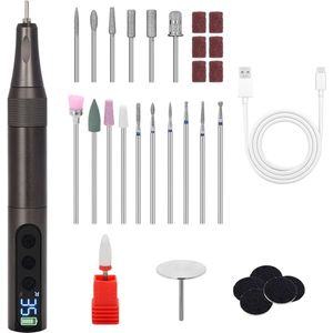 Elektrische nagelvijl 35000 RPM - 18 in 1 elektrische manicureset - Draadloze gelnagelboor met LCD-scherm - Nagelboor - Manicure- en pedicureset - Oplaadbaar - Draagbaar - 18 schuurkoppen + 5 schuurschijven + 6 schuurringen - Grijs