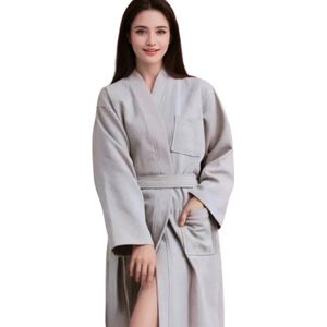 Bovista Badjas Dames - Fleece - Katoen - Badstof - Sauna - Hamam - Wafel - Bathrobe - Duster - Ochtendjas - Spa - Kimono - Grijs