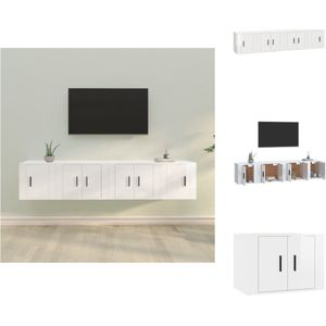 vidaXL TV-meubel set - Klassiek - praktisch en trendy design - Hoogglans wit - Gemaakt van bewerkt hout - Voldoende opbergruimte - Kast