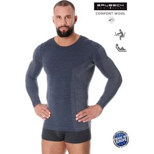 Brubeck Comfort | Heren Ondergoed - Ondershirt Lange Mouw Naadloos met Merino Wol - Jeansblauw XL