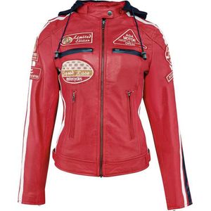 Urban 5884® - 66 - Dames jas - Biker jack - Lams leren jas - Afneembare Hoodie - Rood - Maat 5XL