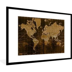 Fotolijst incl. Poster - Klassieke wereldkaart in het bruin - 120x80 cm - Posterlijst