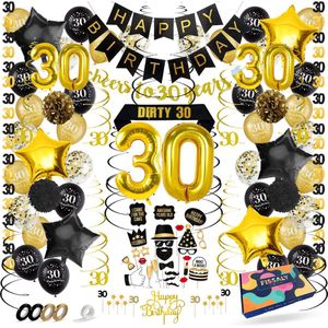 Fissaly 30 Jaar Verjaardag Decoratie Versiering - Ballonnen – Jubileum Man & Vrouw - Zwart en Goud
