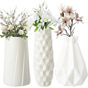 3 stuks moderne decoratieve bloemenvaas, vazen, geometrische bloemenvazen voor woonkamer, slaapkamer, tafelvaas, decoratieve vaas, structuurvazen, kantoor, huis, woondecoratie (wit)