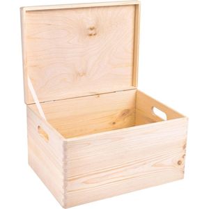 Grote Houten Opbergdoos met Deksel en Handvat | 40 x 30 x 24 cm | Voor Documenten, Speelgoed en Gereedschap