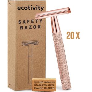 Safety Razor Scheermesjes voor Vrouwen met 20 Double Edge Scheermesjes - Scheermes - Scheermesjes - Scheermesjes vrouw - Scheermes vrouwen - Dubbelzijdig Klassiek Scheermes - Rose Goud