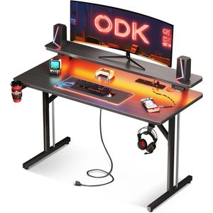 Klein Gaming Bureau met LED Verlichting en Stopcontacten - Ideaal voor PC en Gaming