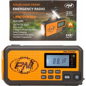 PNI DYN300 - Noodradio - Powerbank - 4000 mAh - Zonnepaneel - Zaklamp