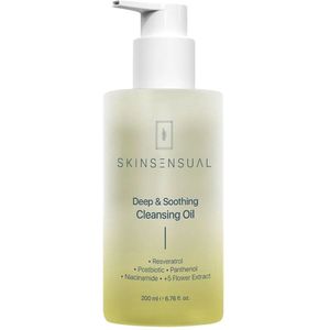 Skin Sensual- Diepe en Kalmerende Reinigingsolie | Vochtinbrengend en Verzachtend Effect, Bevat Resveratrol, Postbiotic, Panthenol, Niacinamide, +5 Bloemextract , Voor Alle Huidtypes - 200 ml