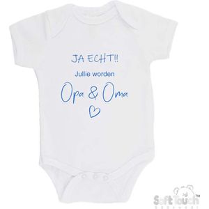 100% katoenen Romper ""JA ECHT!! Jullie worden Opa & Oma"" Jongens Katoen Wit/blauw Maat 62/68
