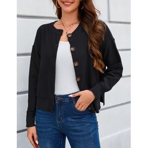 Gebreid Vest Cardigan Dames Kort Elegant Lange Mouw Gebreid Cardigan met Knopen Casual Schouder Jas Bolero Top voor Herfst Winter Marineblauw S