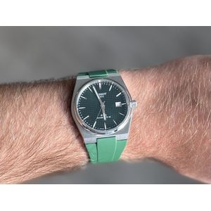 Intergrated rubber watch strap Green for Tissot PRX 35mm - Geïntegreerde rubber horloge band Groen met quick release trekker