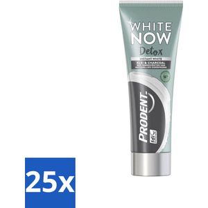 25 x Prodent - White Now - Tandpasta - Natuurlijke Ingrediënten - Klei En Houtskool - 75 ml - Wittere Tanden - Detox - Mondverzorging - Prodent
