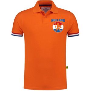 Luxe Holland supporter poloshirt oranje met leeuw vlagcirkel op borst 200 grams heren tijdens EK /WK S
