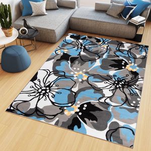 Tapiso Maya Vloerkleed Grijs Blauw Bloemen Laagpolig Tapijt Maat- 250x350