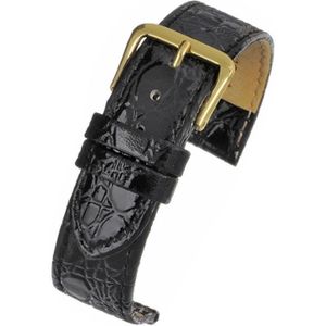 Horlogeband-horlogebandje-20mm-echt leer-croco look-zwart-zacht-plat-goudkleurige gesp-leer-20 mm