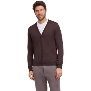 FALKE Basic New Merino Cardigan zacht elegante wol cardigan heren bruin - maat XL