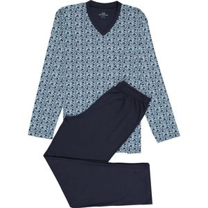 Gotzburg - Heren Pyjama - Blauw Dessin - Lange Broek en Shirt met Lange Mouwen