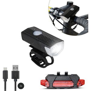 LED Fietsverlichting Set - Fietslamp USB Oplaadbaar - Fietslampjes Voorlicht & Achterlicht - Waterdicht – Inclusief 2 Oplaadkabels - Zwart