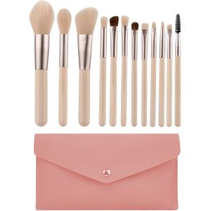 Ainy 13-delig Luxe Make Up Kwasten set in zalm roze etui - synthetische techniques penselen inclusief make up organizer tasje - cosmetic : foundation , concealer , oogschaduw | Real professional | moederdag cadeau