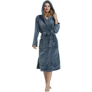 Boraboi ® Zachte en Luxe Lange Badjas voor Dames met Capuchon, Comfortabele Fleece Huisjas met Grote Zakken