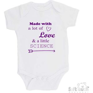 100% katoenen Romper ""Made with a lot of love and a little bit of science? "" Meisjes Katoen Wit/paars Maat 56/62
