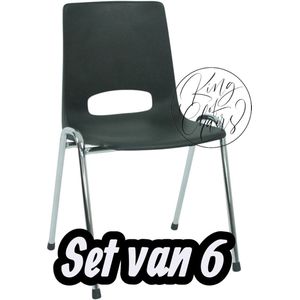 Kantinestoel Samantha Zwart -set van 6- verchroomd onderstel kantinestoel stapelstoel kuipstoel vergaderstoel tuinstoel kantine stoel stapel stoel tuin stoel kantinestoelen stapelstoelen kuipstoelen arenastoel schoolstoel bezoekersstoel Everardo