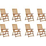 The Living Store Houten Tuinstoelen Vintage - Massief Acaciahout - 57 x 69 x 111 cm - Inklapbaar - Set van 8