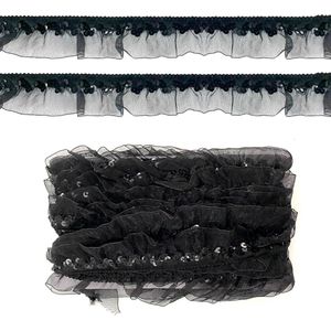 11 Meter 25mm Glitter Lace Braid Stretch Lace Elastic Ribbon for Costume Crafts Sewing Decoration (Black)