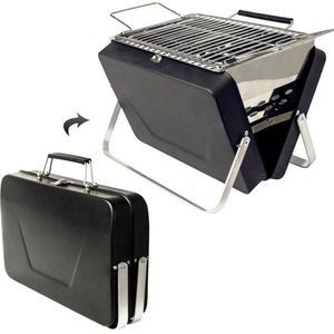 MikaMax Koffer BBQ - Houtskool BBQ - Mini Barbecue - Mat Zwart - Incl. Rooster - Grill Grootte 25 x 18 cm - Totaal Grootte 30 x 7,5 x 22,5 cm