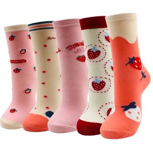 Set sokken - sokkenset van 5 paar - Unisex Sokken - Herensokken - Damessokken - Aardbeiensokken - Aardbei - Multipack - Maat 35-40