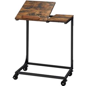 Rootz Laptoptafel - Werktafel - Verstelbaar Tafelblad - Op Wielen - Bewerkt Hout - Metaal - Bruin - Zwart - 55 x 35 x 66 cm