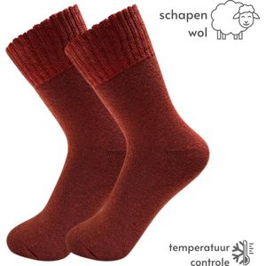 Thermo Sokken met Wol - maat 34-37 - Rood/Bruin - Wollen sokken kinderen/dames - Huissokken/Thermosokken