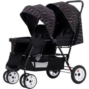 Rustive Tweeling Buggy - Duo Kinderwagen - Geschikt Voor Kinderen Van 0 t/m 3 Jaar - Opvouwbaar - Zwart - 72x42x97cm