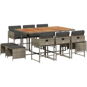 vidaXL Tuinset - Tuinsets - Loungeset - Tuintafel - 11-delige Tuinset met kussens poly rattan grijs