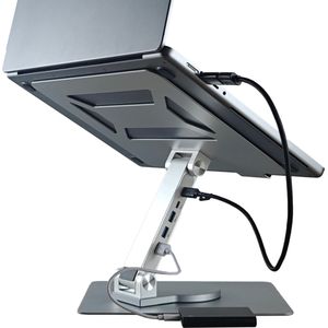 Ironwill® - Laptop Standaard met USB Hub 5 Poorten - 360° Draaibaar Verstelbaar Design in MacBook Silver & Space Grey - Premium Aluminium Laptopverhoger voor 10 tot 17 inch (USB 3.0, Ergonomisch)