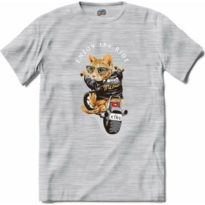 Enjoy The Ride | Cat - Motor - Cool - T-Shirt - Unisex - Donker Grijs - Gemêleerd - Maat XXL