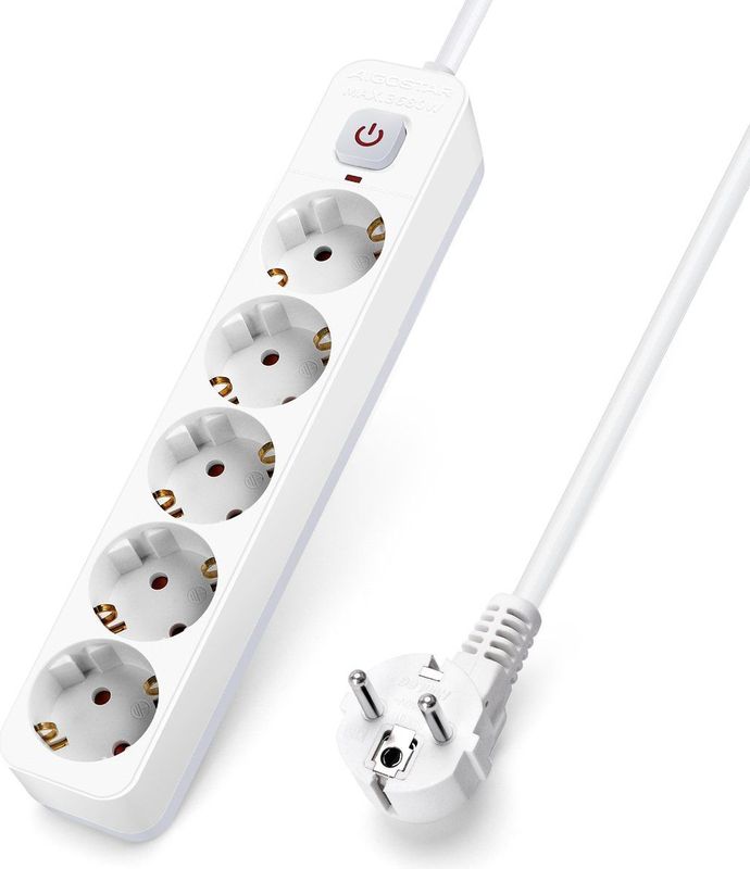Aigostar - Stekkerdoos - 5 Stopcontacten - 5 Meter Verlengsnoer - Randaarde