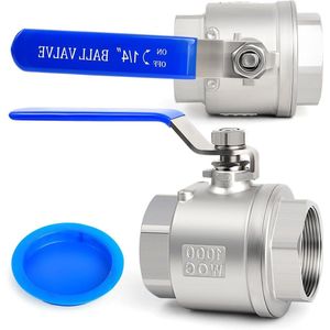 Zwaar Werk BSP Vrouwelijke Kogelkraan - 1 Inch - 304 Roestvrij Staal - Blauwe Handgrepen